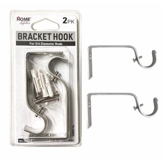 Curtain Rod Bracket Set For 3/4" Rods – Silver, Includes 2 Brackets, Screws & An