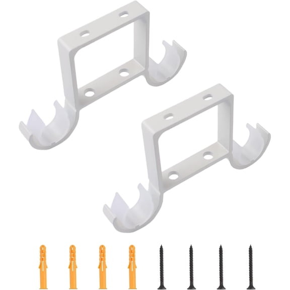 Curtain Rod Brackets 2Pcs Aluminum Alloy Ceiling-Mount Brackets Double Curtain Pole Holders Ceiling Curtain Pole Hanging Supports with Screws for 23-25mm Curtain Pole (White)