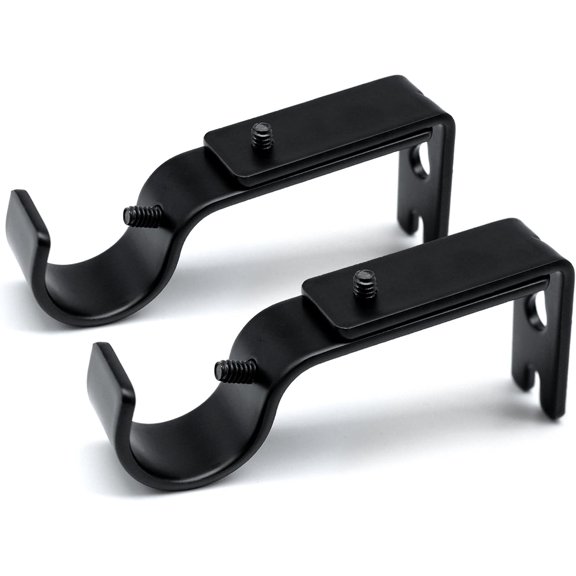Curtain Rod Brackets Adjustable, 2 Pack Premium Bracket for Walls, Holder, Drapery Hardware Window Support Hanger for 1 Inch Rod, Black