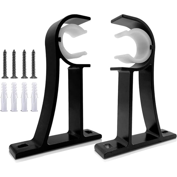 Curtain Rod Brackets, Heavy Duty Black Curtain Rods Holders Hook Hangers for Wall Drapery Rod Bracket Support 1 Inch Rods, 2 Pack