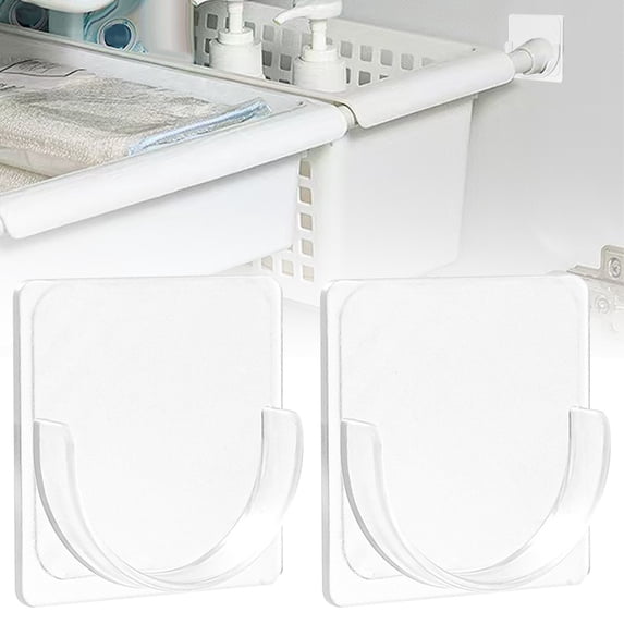 Curtain Rod Brackets Shower Rod Holder , Adhesive Curtain Pole Holders for Window/Door, Removable Stick On Curtain Supports, No Damage to Walls, Suitable for Most Curtain Rods, Clear2