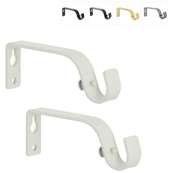 Curtain Rod Brackets, White, Set of 2, Premium Steel Cafe Rod Bracket for Walls, Curtain Rod Holder