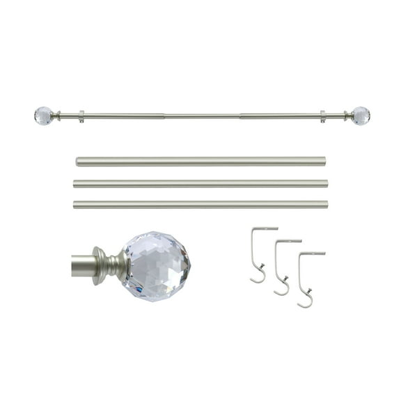 Curtain Rod Champagne Extendable Curtain Rod 48" to 120" Adjustable Curtain Rods Includes rods, ball finials, 3piece brackets, hardware kits