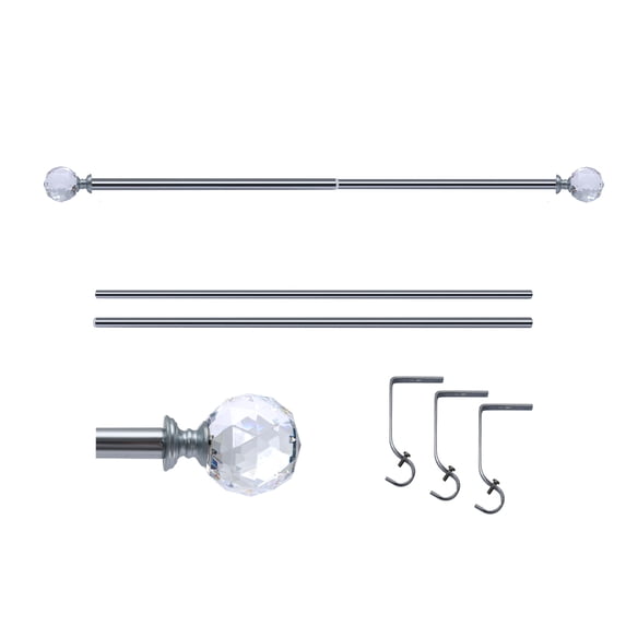 Curtain Rod Chrome Extendable Curtain Rod 28" to 48" Adjustable Curtain Rods Includes rods, ball finials, brackets, hardware kits