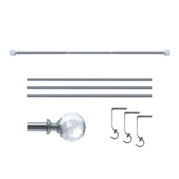 Curtain Rod Chrome Extendable Curtain Rod 36" to 72" Adjustable Curtain Rods Includes rods, ball finials, 3piece brackets, hardware kits