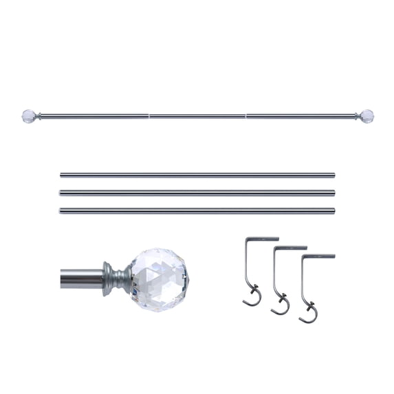 Curtain Rod Chrome Extendable Curtain Rod 48" to 120" Adjustable Curtain Rods Includes rods, ball finials, 3piece brackets, hardware kits