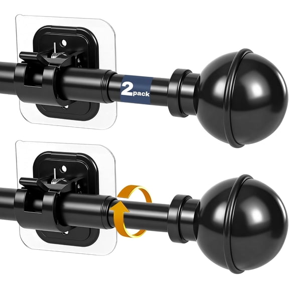 Curtain Rod No Drilling for Windows 27 to 84",Renter Friendly No Drill Adjustable Rod, 5/8 Inch Diameter Easy Install Non Screw Screwless Apartment Rods with Stick on Bracket Holder 2-Pack