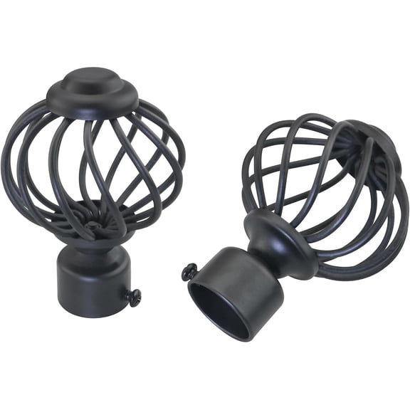 Curtain Rod End Plugs, Black Metal, Glossy Electroplated Finish, Fits Rods, Easy to Install