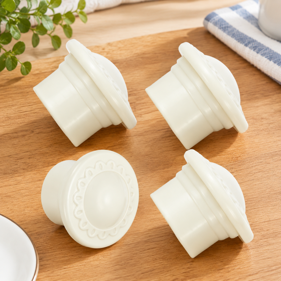 Curtain Rod Ends, 4Pcs Plastic Drapery Rail Pole Head Cap Modern Window Curtain Rail Finial Fits Dia. 26-28mm Rods Pole End Plug Cap for Home Office Decorative Curtain, Cream