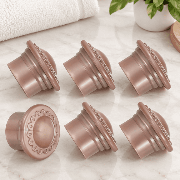 Curtain Rod Ends, 6Pcs Plastic Drapery Rail Pole Head Cap Modern Window Curtain Rail Finial Fits Dia. 26-28mm Rods Pole End Plug Cap for Home Office Decorative Curtain, Rose Gold