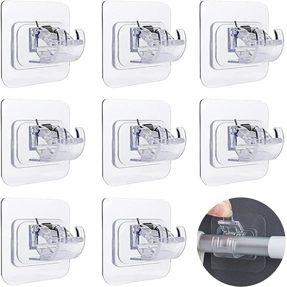Curtain Rod Holder,8 PCS Self Adhesive Curtain Rod Brackets?Curtain Rod Brackets No Drilling Nail Free Hooks Curtain Hangers for Bathroom Kitchen Home Bathroom and Hotel Use (White) (Transparent)