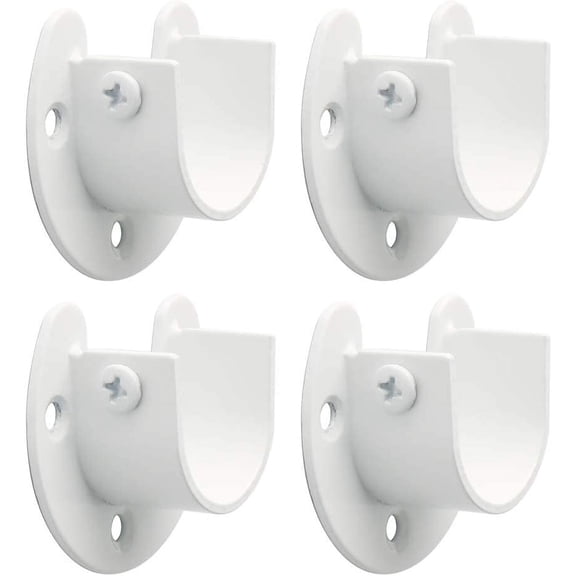 Curtain Rod Holder Bracket 1'' Dia,Closet Rod Holders Wall Mounted,Ceiling Mount Curtain Rods Flange Brackets,Curved Shower Curtain Rod for Bathroom,Stainless Steel White Finish,Pack of 4