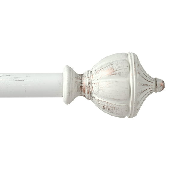 Curtains rods White 1" diameter adjustable from 36" to 72" with crown ball finials and 3 piece brackets