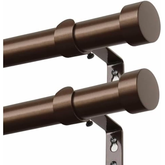 Curtain Rods 2 Pack, Heavy Duty Curtain Rods for Windows 28 to 48 Inch, 1 Inch Bronze Modern Drapery Rod with End Cap (32"-58", 2Pack)