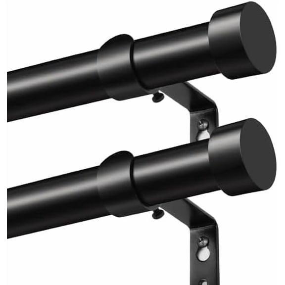 Curtain Rods 2 Pack, Heavy Duty Curtain Rods for Windows 48 to 84 Inch, 1 Inch Black Modern Drapery Rod with End Cap (32"-86", 2Pack)
