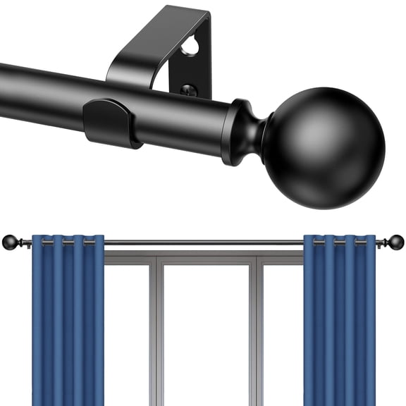 Curtain Rods 28-48 Inch, 57-inch Rod Adjustable Length Heavy Duty, Decorative Finials, Black