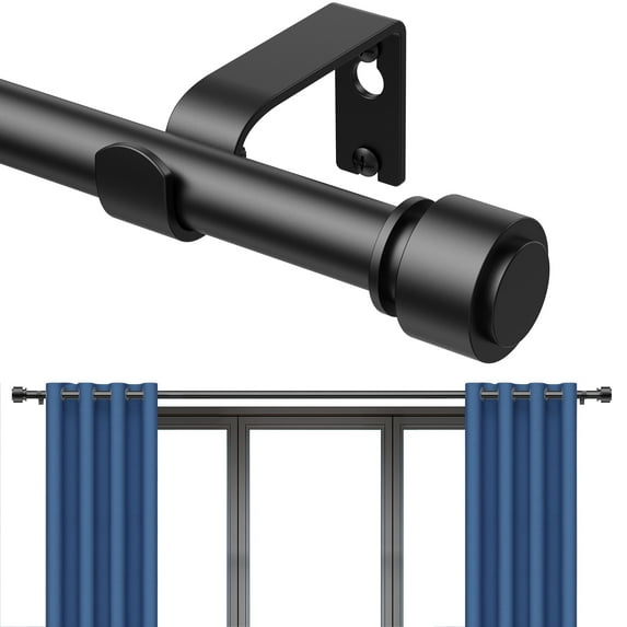 Curtain Rods 28-48 Inch, 57-inch Rod Adjustable Length Heavy Duty, Decorative Finials, Black