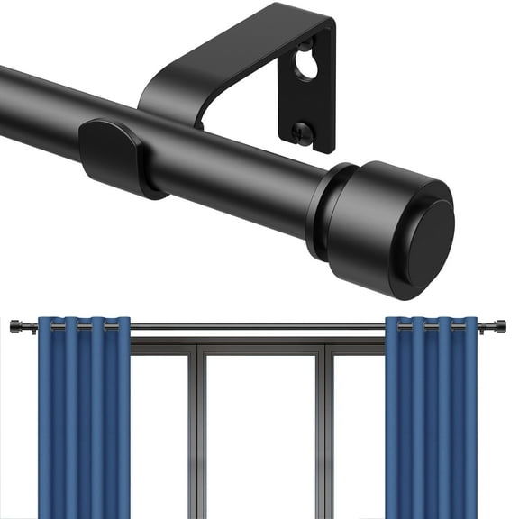 Curtain Rods 28-48 Inch, 57-inch Rod Adjustable Length Heavy Duty, Decorative Finials, Black