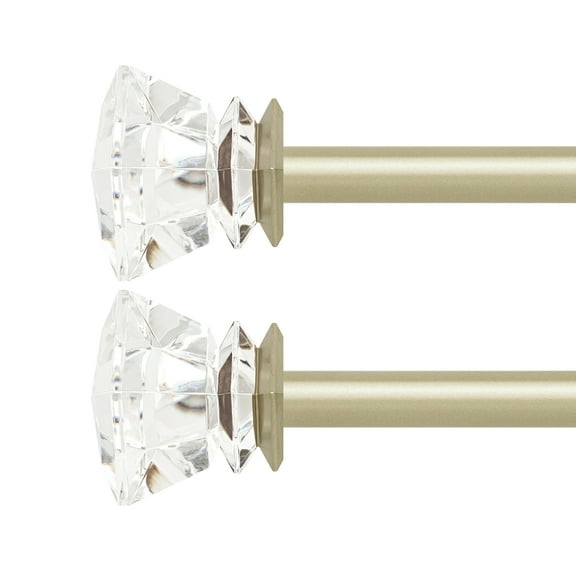 Curtain Rods 30-126" Champagne Adjustable drapery rod with 60mm clear square finials and 3 piece wall brackets. 2PACKS