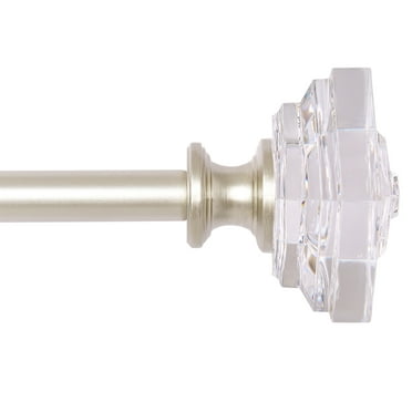 Curtain Rods 30-126" Champagne Adjustable drapery rod with 60mm clear square finials and 3 piece wall brackets.