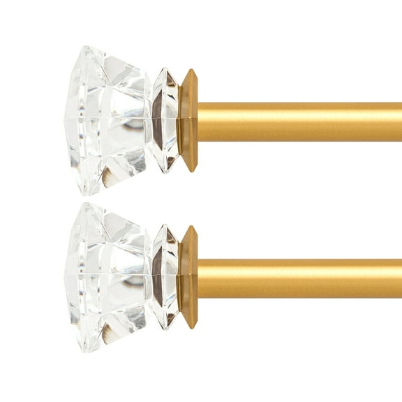 Curtain Rods 30-55" Gold Adjustable drapery rod with 60mm clear square finials and 3 piece wall brackets. 2PACKS