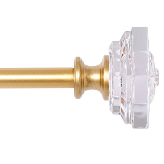 Curtain Rods 30-55" Gold Adjustable drapery rod with 60mm clear square finials and 3 piece wall brackets.