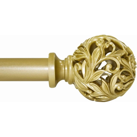 Curtain Rods 36 to 120 inches (3-10 ft), 1 Inch Diameter Adjustable Heavy Duty Curtain Rods with Decorative Openwork Carved finials for Home Decorative Curtain Rod Gold