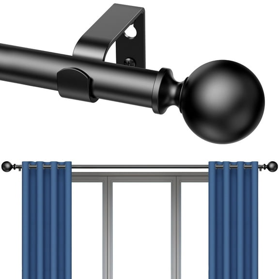 Curtain Rods 66-120 Inch, 128-inch Rod, Adjustable Length Heavy Duty Decorative Finials Diameter 7/8 inch,10 ft, Black