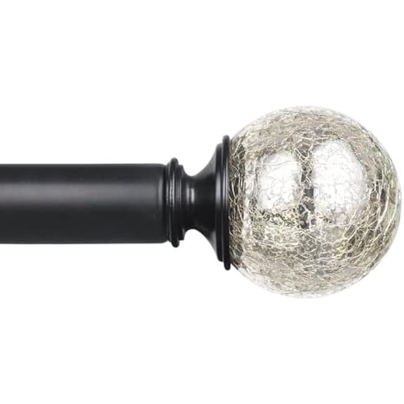 Curtain Rods Adjustable 32 to 58 Inches (2.6-4.8ft), Black Curtain Rod 7/8 Inch, Decorative Drapery Rods for Windows 28 to 48 Inches with Crackle Glass Finials