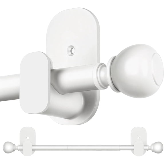 Curtain Rods No Drilling 32 to 58 Inches, 5/8 Inch Drill for Windows with 3M Adhesive Brackets, Renter Friendly Drapery Pole White Round Finials