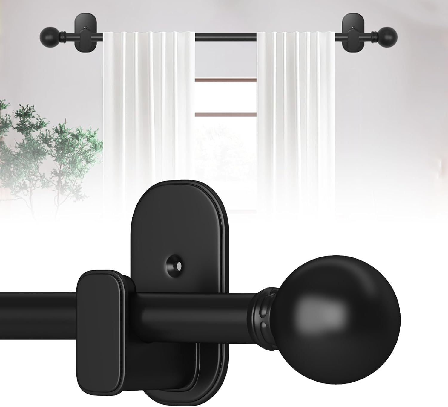 Small Drapery Rods Curtain Rods No Drilling for Windows 2 Pack:No Drill Small Black ...