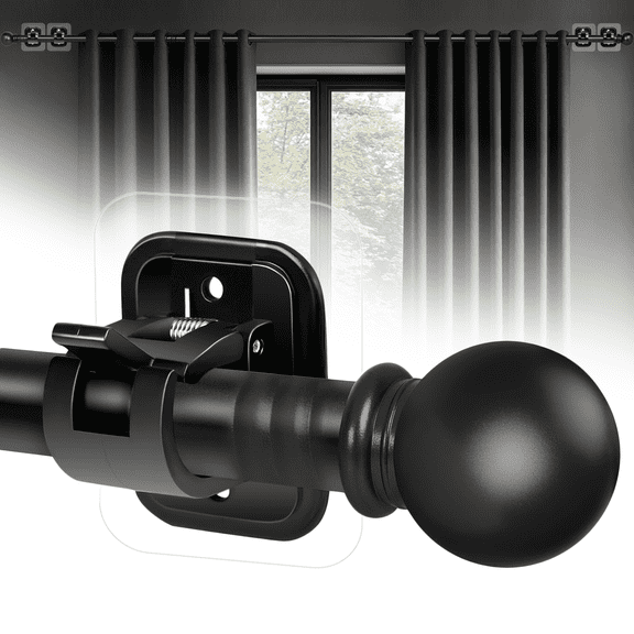 Curtain Rods No Drilling for Windows 30 to 45 Inch, 5/8 Inch Diameter Drapey Pole with No Drill Curtain Rod Brackets, Renter Friendly Cortineros Para Ventanas (Black)
