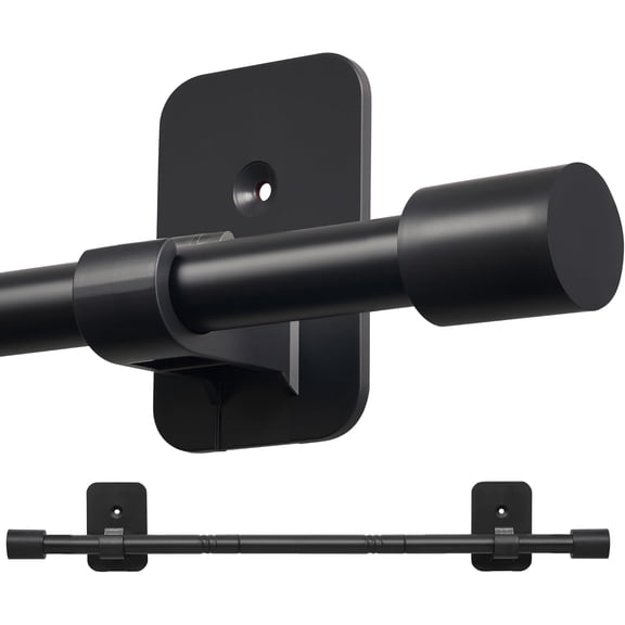 Curtain Rods No Drilling for Windows 30 to 60 Inch, 5/8" Adjustable Black Curtain Rod, Renter-friendly with Adhesive Brackets for Drill-free Installation.