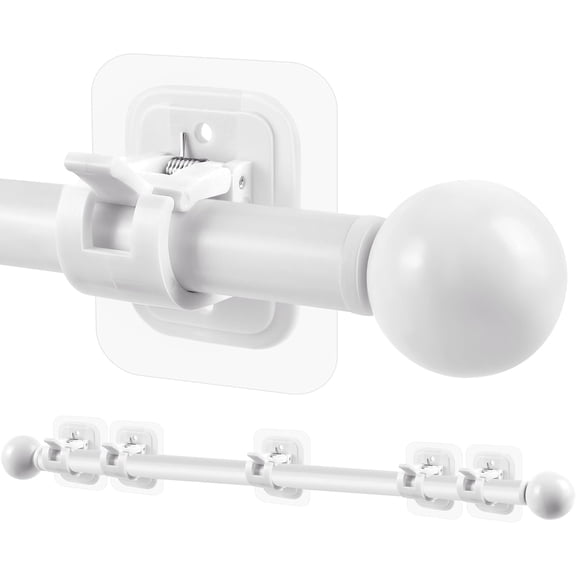 Curtain Rods No Drilling for Windows 42 to 120 Inch, 5/8 Inch Diameter Drapey Pole with No Drill Curtain Rod Brackets, Renter Friendly Cortineros Para Ventanas (White)