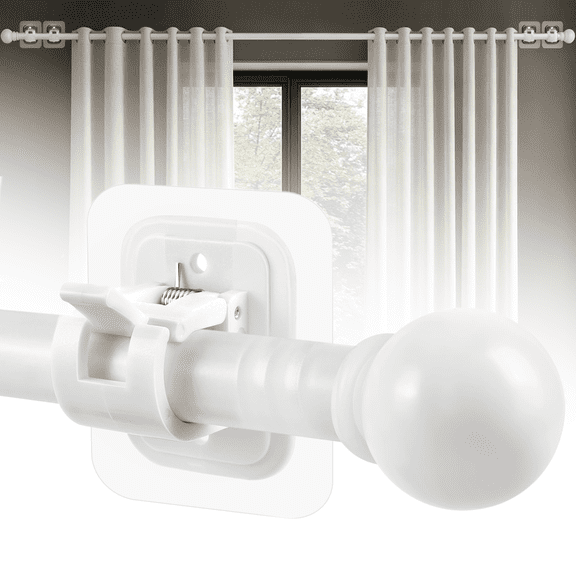 Curtain Rods No Drilling for Windows 42 Inch, 5/8 Inch Diameter Drapey Pole with No Drill Curtain Rod Brackets, Renter Friendly Cortineros Para Ventanas (White)