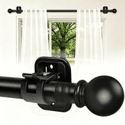 Curtain Rods No Drilling for Windows Set 32 to 48 Inch,5/8 Inch Diameter Drapey Pole with No Drill Curtain Rod Brackets,Renter Friendly Cortineros Para Ventanas with Adhesive Holder Hook Black