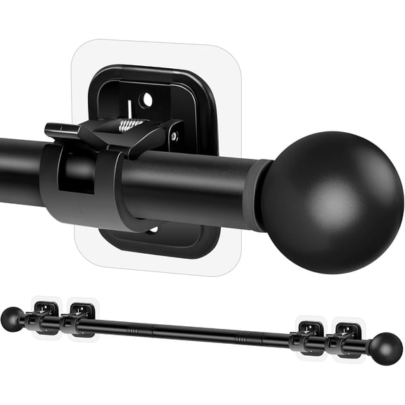 Curtain Rod No Drilling for Renter,30 to 45 Inch No Drill Adjustable, Black