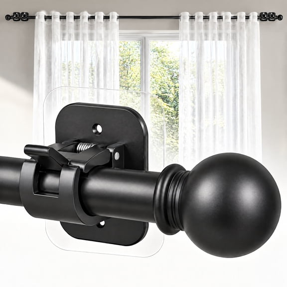 Curtain Rod No Drilling for Renter,30 to 45 Inch No Drill Adjustable, Black