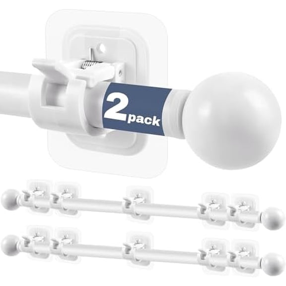 Curtain Rods No Drilling for Windows,5/8 Inch Diameter Drapey Pole with No Drill Curtain Rod Brackets (2PCS White, 48 to 84")