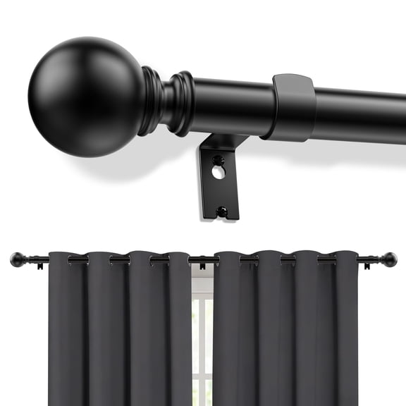 Curtain Rods, Single Curtain Rod for Windows 32 to 120 inch,1 inch Adjustable Matte Black Curtain Rod Easy Installation with Modern Design, Decorative Long Drapery Rods with Brackets