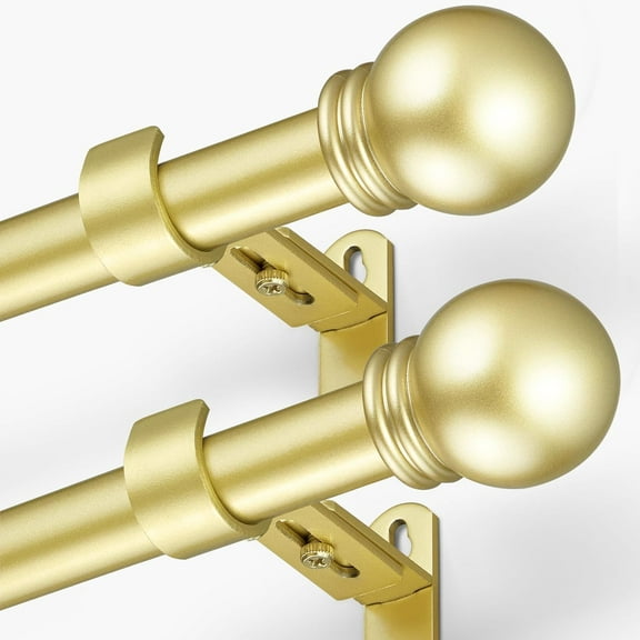 Curtain Rods for Windows 16 to 150 Inches, Curtain Rod Max Adjustable Length of 160 IN, 1" Diameter Drapery Rods Round Finials, Warm Gold, Pack of 2