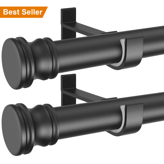 Curtain Rods for Windows 28 to 48 Inch, Black Curtain Rod, Heavy Duty Industrial Curtain Rods, Drapery Rods, 1 Inch Adjustable Indoor/Outdoor Curtain Rod 32-48"