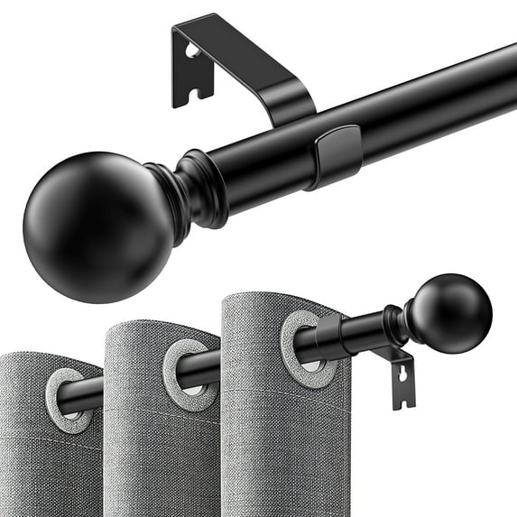 Curtain Rods for Windows 32 to 144 inch, Adjustable Window Curtain Rod, Single Window Curtain Rod with Ball Finials, 1 inch Diameter Decorative Curtain Rod Set, Modern Decorative Drapery Rods