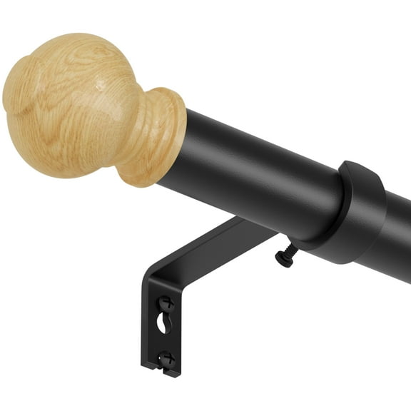 Curtain Rods for Windows 48 to 84 Inches, Adjustable 1 Inch Diameter Heavy Duty Curtain Rods with Wood Finials, Decorative Matte Black Drapery Rods with Brackets, Indoor/Outdoor Curtain Rod