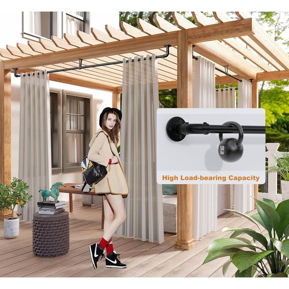 Curtain Rods for Windows 66 to 120, Black Adjustable Curtain Rods 2 Pack, Wrap Around Blackout Curtains Rod, Heavy Duty Industrial Curtains Rod, 1 Inch Indoor/Outdoor Drapery Pole 66-120"