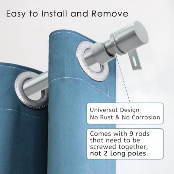 Curtain Rods for Windows 16 to 144 Inches Adjustable Length 1 Inch Diameter Window Curtain Rod with Aluminium End Cap, Silver Gray
