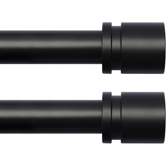 Curtain Rods for Windows 16 to 48 or 60 Inches Max 2 Pack Adjustable Length 1 Inch Diameter Window Curtain Rod with Aluminium Finials, Black