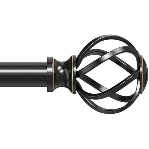 Curtain Rods for Windows 18 to 45 Inch(1.5-3.75 Feet),3/4" Diameter Black Drapery Rods with Twisted Cage Finials,Size:18-45 Inch