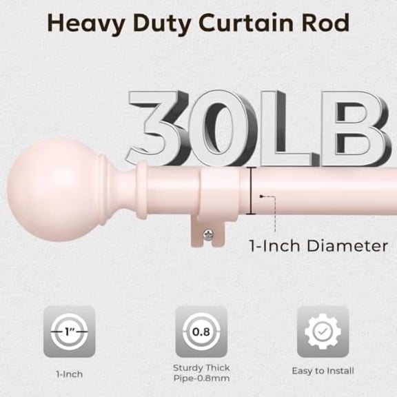 Curtain Rods for Windows 48 to 84, 1 Inch Adjustable Heavy Duty Pink Curtain Rod, Outdoor Indoor Room Divider Modern Drapery Pole, 48-86"