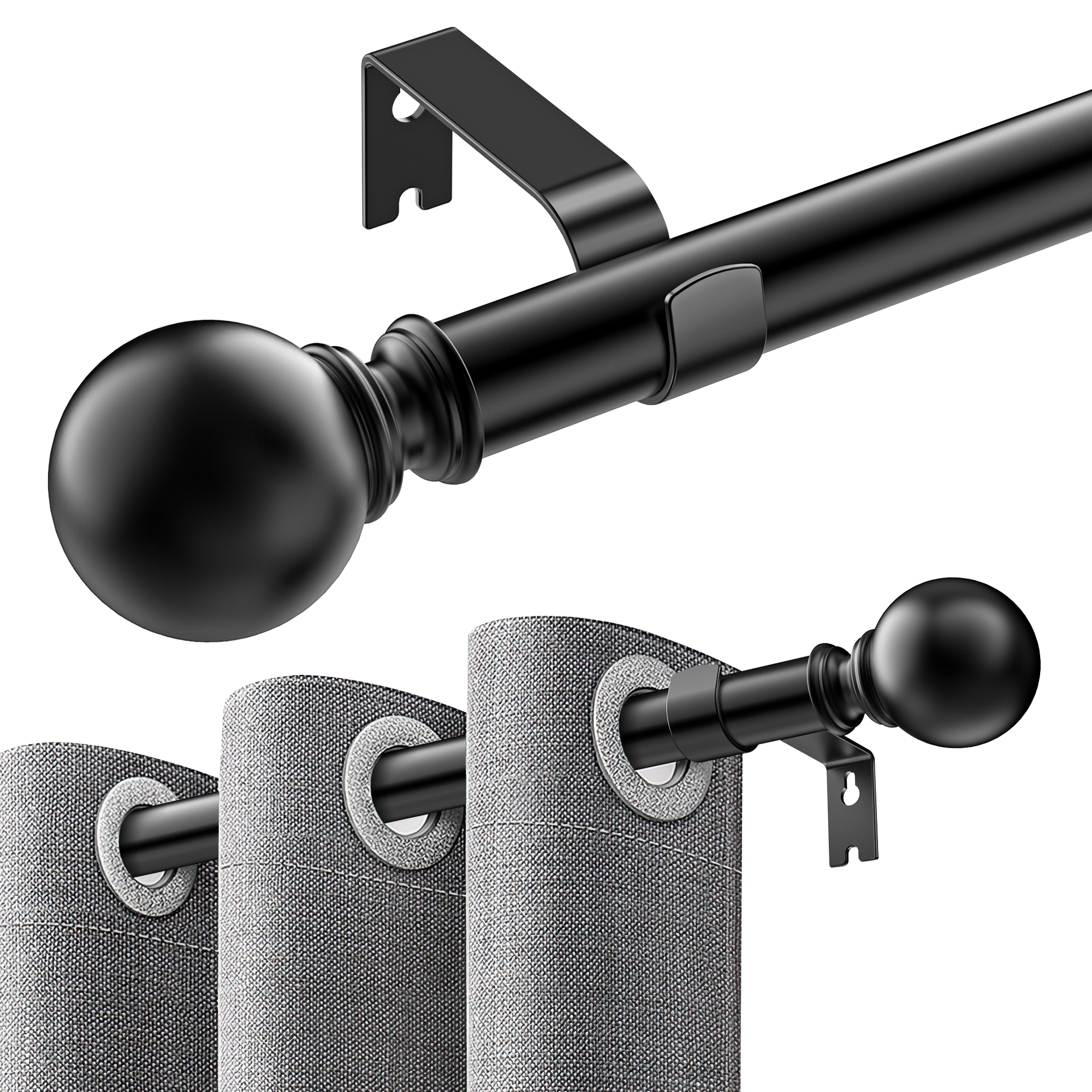Curtain Rods for window 32 to 48, Black 5/8 inch Splicing Curtain Rods